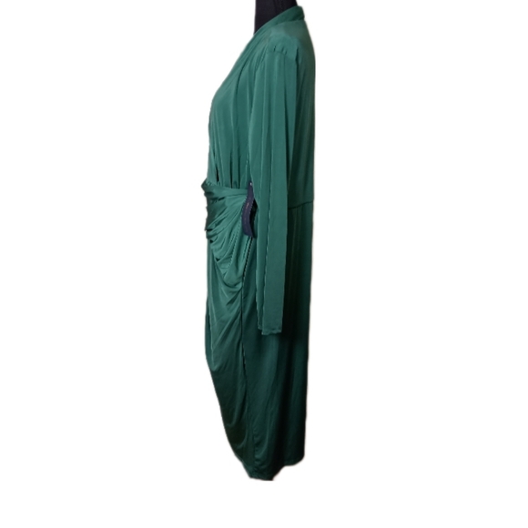 Rachel Roy Bret Draped Wrap Midi Dress 2X Ivy Green | Surplice | Long Sleeve - Picture 5 of 15